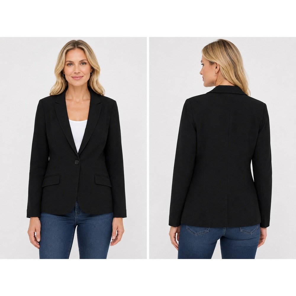Chico's Blazer Womens 3 Black Single Button Notch Lapel Rayon Blend